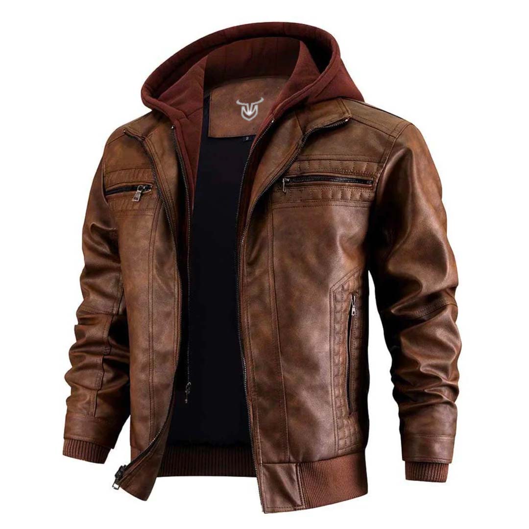 REX LEATHER HOODED JACKET