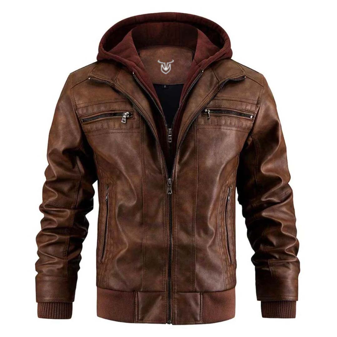 REX LEATHER HOODED JACKET